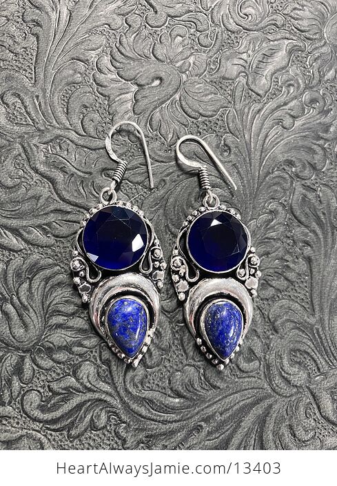 Witchy Crescent Lapis Lazuli and Blue Gem Lunar Earrings - #X76KtyiARHE-2