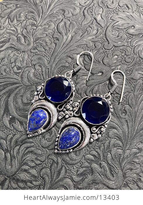 Witchy Crescent Lapis Lazuli and Blue Gem Lunar Earrings - #X76KtyiARHE-6