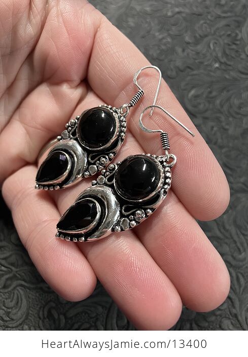 Witchy Crescent Moon Black Onyx Lunar Earrings - #ijnL5ai2BFs-4