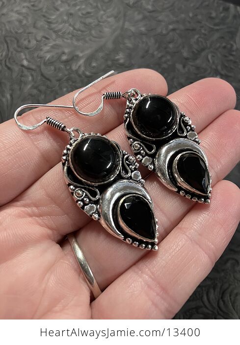 Witchy Crescent Moon Black Onyx Lunar Earrings - #ijnL5ai2BFs-3