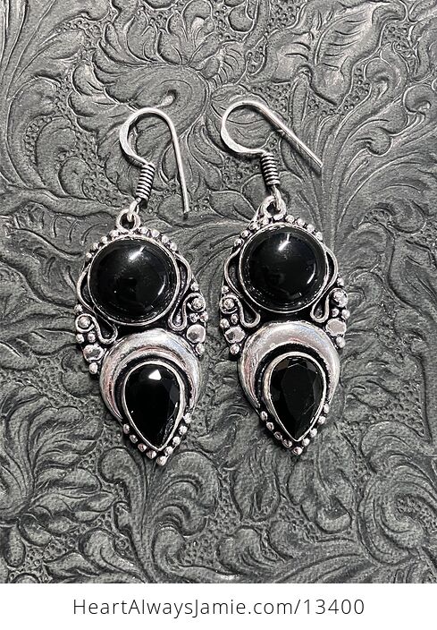 Witchy Crescent Moon Black Onyx Lunar Earrings - #ijnL5ai2BFs-1