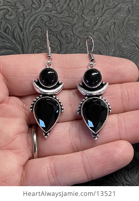 Witchy Crescent Moon Black Onyx Lunar Earrings - #ldUItDcBZvc-1