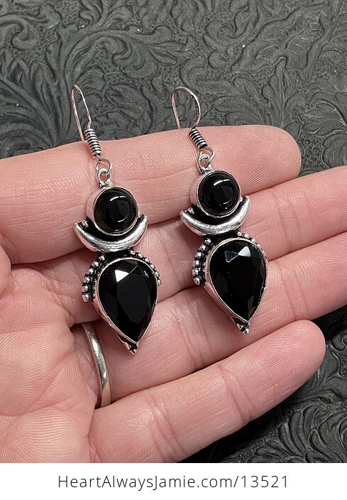 Witchy Crescent Moon Black Onyx Lunar Earrings - #ldUItDcBZvc-2