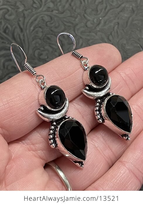 Witchy Crescent Moon Black Onyx Lunar Earrings - #ldUItDcBZvc-3