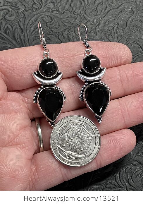 Witchy Crescent Moon Black Onyx Lunar Earrings - #ldUItDcBZvc-4