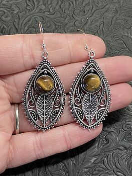 Witchy Fairy Core Boho Nature Vibes Tigers Eye Filigree Stone Earrings Crystal Jewelry #Y8iDYRdZbGI