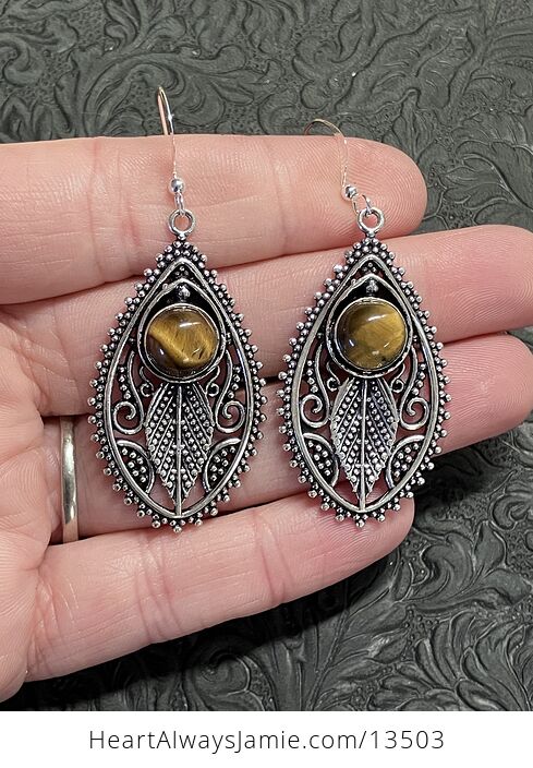 Witchy Fairy Core Boho Nature Vibes Tigers Eye Filigree Stone Earrings Crystal Jewelry - #Y8iDYRdZbGI-1