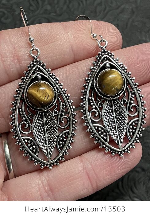 Witchy Fairy Core Boho Nature Vibes Tigers Eye Filigree Stone Earrings Crystal Jewelry - #Y8iDYRdZbGI-3