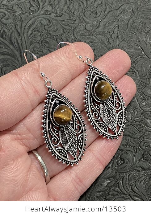 Witchy Fairy Core Boho Nature Vibes Tigers Eye Filigree Stone Earrings Crystal Jewelry - #Y8iDYRdZbGI-2