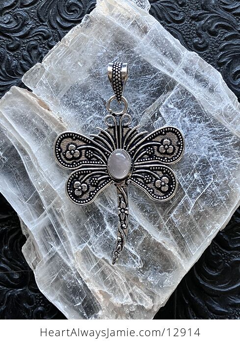 Witchy Fairy Core Rose Quartz Dragonfly Pendant Stone Crystal Jewelry - #3EQ1WloZMJ0-4