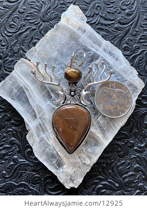 Witchy Fairy Core Tigers Eye and Jasper Flower Crescent Moon and Antlers Pendant Crystal Stone Jewelry - #4DVztyVa6mc-3