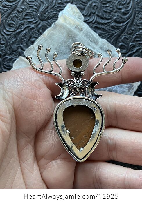 Witchy Fairy Core Tigers Eye and Jasper Flower Crescent Moon and Antlers Pendant Crystal Stone Jewelry - #4DVztyVa6mc-6