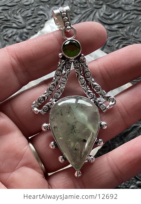 Witchy Green Epidote Included Prehnite Crystal Stone Jewelry Pendant - #pfAv99PCsOY-2