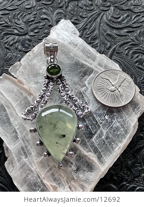 Witchy Green Epidote Included Prehnite Crystal Stone Jewelry Pendant - #pfAv99PCsOY-5