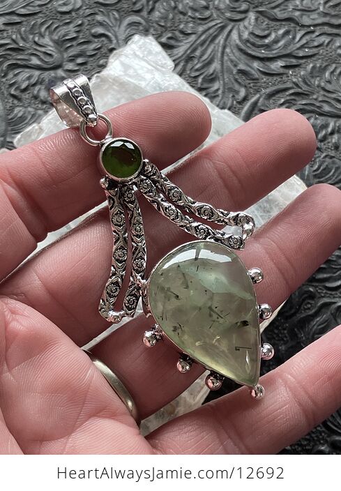 Witchy Green Epidote Included Prehnite Crystal Stone Jewelry Pendant - #pfAv99PCsOY-3