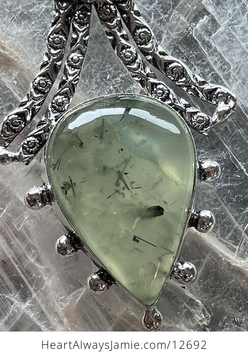 Witchy Green Epidote Included Prehnite Crystal Stone Jewelry Pendant - #pfAv99PCsOY-6