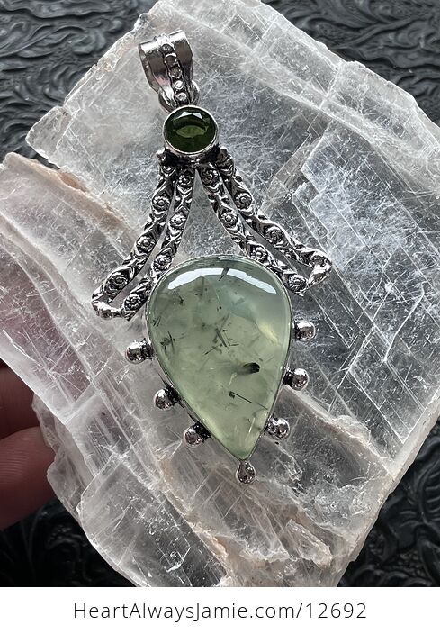 Witchy Green Epidote Included Prehnite Crystal Stone Jewelry Pendant - #pfAv99PCsOY-1