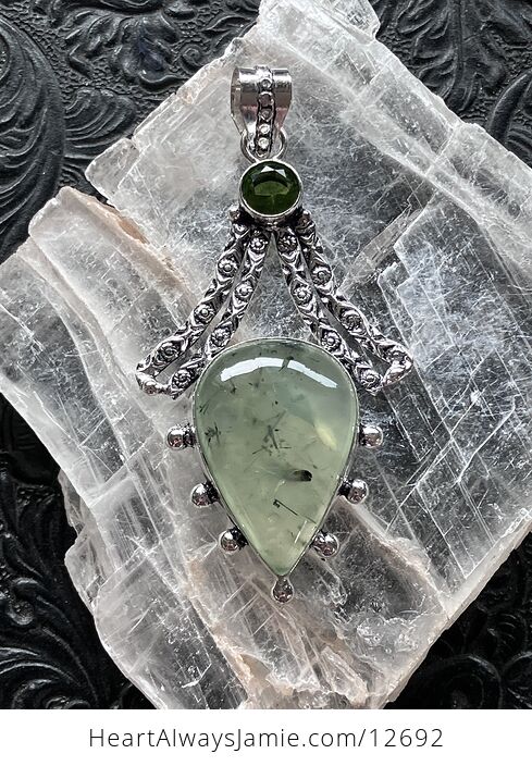 Witchy Green Epidote Included Prehnite Crystal Stone Jewelry Pendant - #pfAv99PCsOY-4