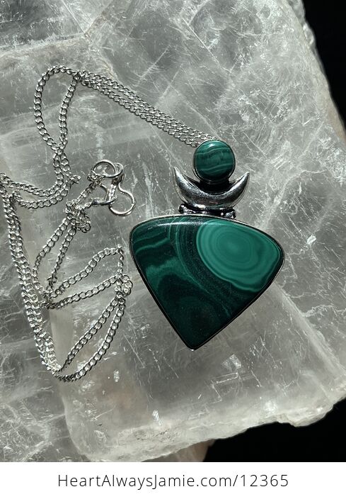 Witchy Malachite Crystal Stone Jewelry Crescent Moon Pendant Necklace - #N1EFwK73dVg-2