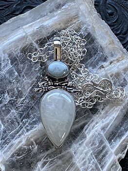 Witchy Rainbow Moonstone and Larimar Necklace Pendant Crystal Stone Jewelry #PsiBwPOTmNg