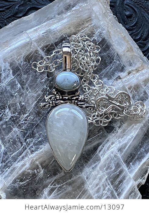 Witchy Rainbow Moonstone and Larimar Necklace Pendant Crystal Stone Jewelry - #PsiBwPOTmNg-1