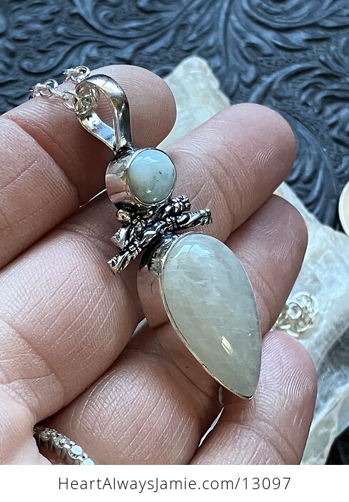 Witchy Rainbow Moonstone and Larimar Necklace Pendant Crystal Stone Jewelry - #PsiBwPOTmNg-4