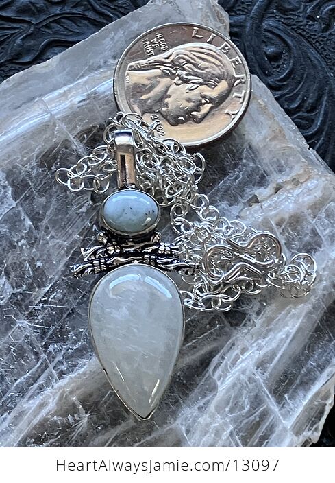 Witchy Rainbow Moonstone and Larimar Necklace Pendant Crystal Stone Jewelry - #PsiBwPOTmNg-2