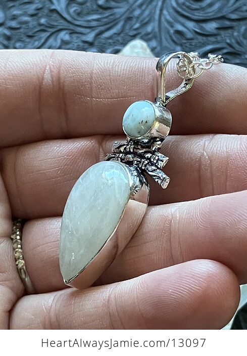 Witchy Rainbow Moonstone and Larimar Necklace Pendant Crystal Stone Jewelry - #PsiBwPOTmNg-5