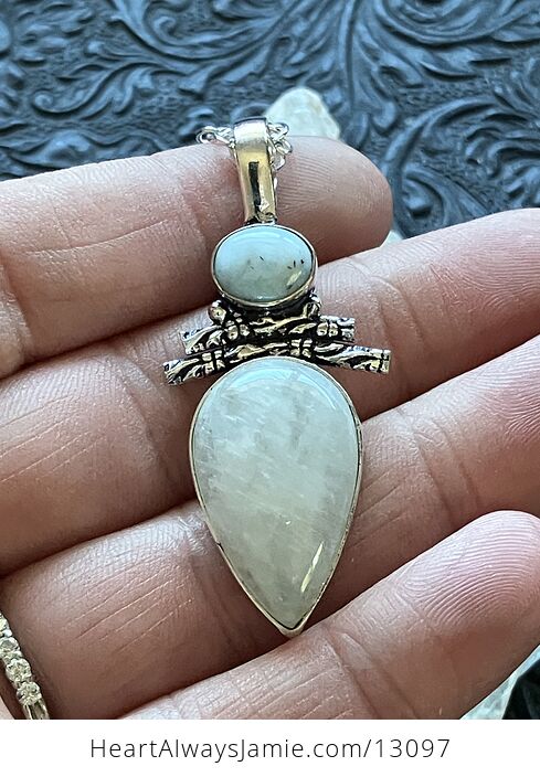 Witchy Rainbow Moonstone and Larimar Necklace Pendant Crystal Stone Jewelry - #PsiBwPOTmNg-3