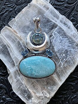 Witchy Tourmaline Included Amazonite and Blue Topaz Crescent Moon Pendant Crystal Stone Jewelry #W8EWAiA54WA