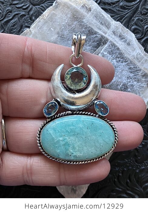 Witchy Tourmaline Included Amazonite and Blue Topaz Crescent Moon Pendant Crystal Stone Jewelry - #W8EWAiA54WA-4