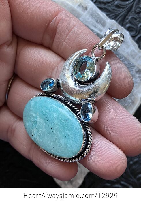 Witchy Tourmaline Included Amazonite and Blue Topaz Crescent Moon Pendant Crystal Stone Jewelry - #W8EWAiA54WA-6