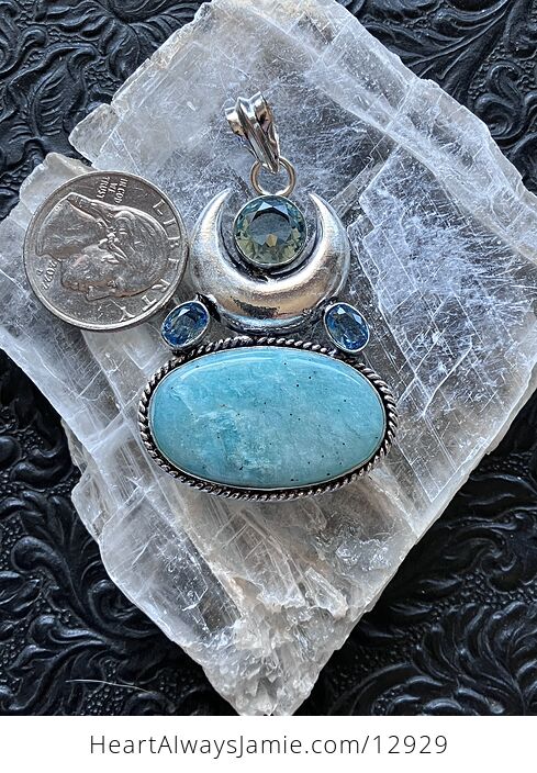 Witchy Tourmaline Included Amazonite and Blue Topaz Crescent Moon Pendant Crystal Stone Jewelry - #W8EWAiA54WA-3