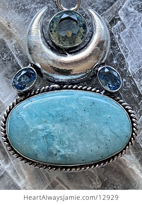 Witchy Tourmaline Included Amazonite and Blue Topaz Crescent Moon Pendant Crystal Stone Jewelry - #W8EWAiA54WA-2