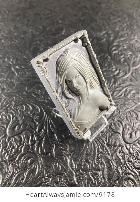 Woman Carved Jasper Stone Pendant Jewelry Mini Art Cabochon - #TLGYbnj8aOw-4