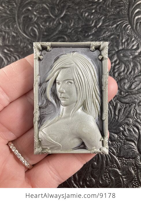 Woman Carved Jasper Stone Pendant Jewelry Mini Art Cabochon - #TLGYbnj8aOw-7