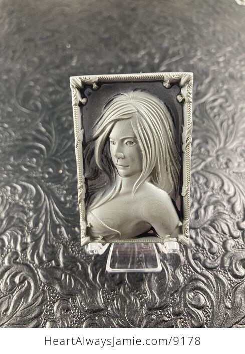 Woman Carved Jasper Stone Pendant Jewelry Mini Art Cabochon - #TLGYbnj8aOw-1