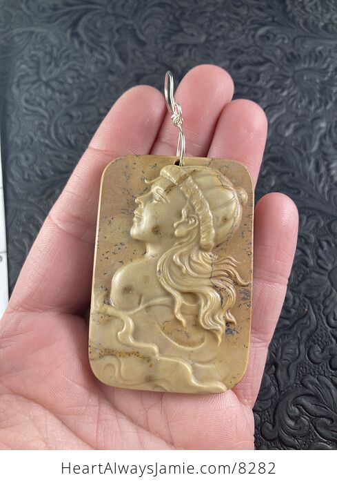 Woman or Girl in a Beanie with Long Hair Jasper Pendant Stone Jewelry Mini Art Ornament - #oT7oIWi6qQs-1