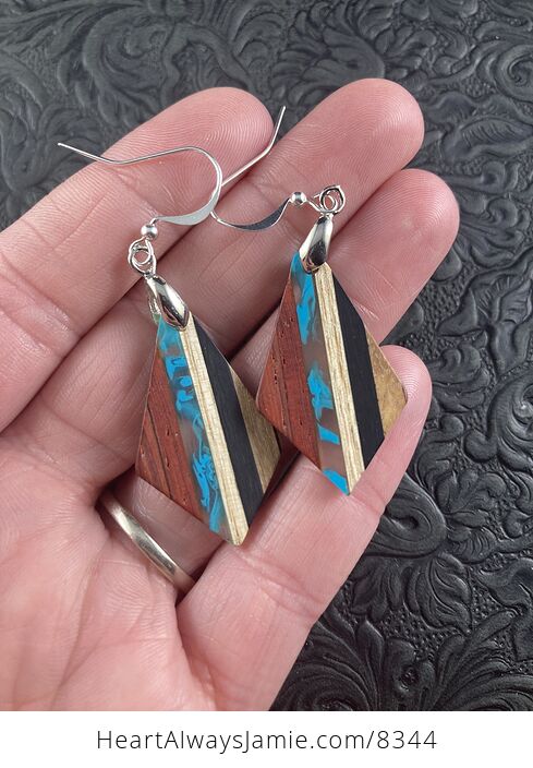 Wood and Blue Resin Earrings - #GRSiuc0JWD4-5