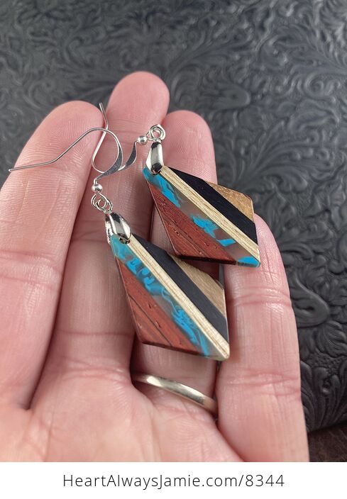 Wood and Blue Resin Earrings - #GRSiuc0JWD4-6