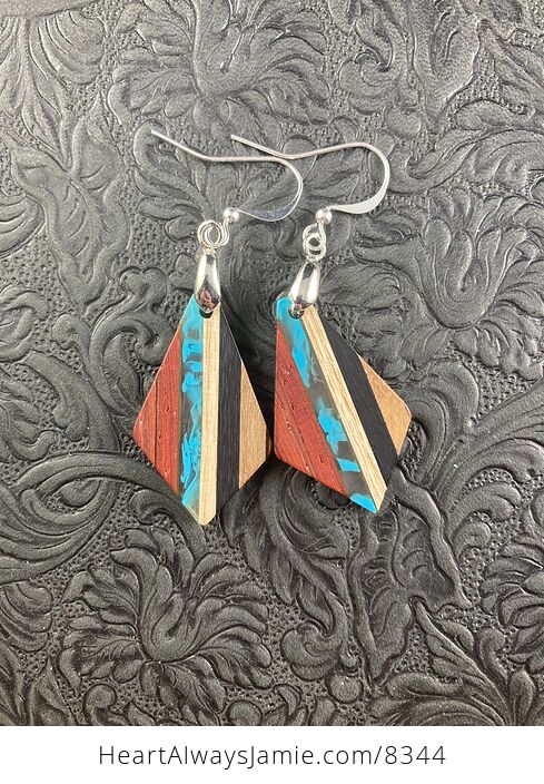 Wood and Blue Resin Earrings - #GRSiuc0JWD4-1