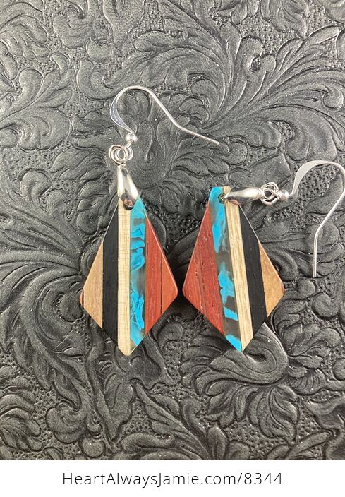 Wood and Blue Resin Earrings - #GRSiuc0JWD4-4