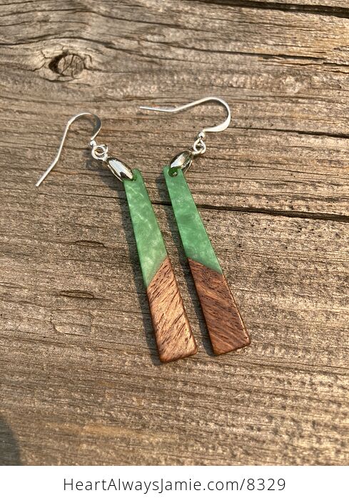 Wood and Green Resin Earrings - #3UtKIBlp54E-6