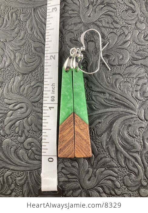 Wood and Green Resin Earrings - #3UtKIBlp54E-5