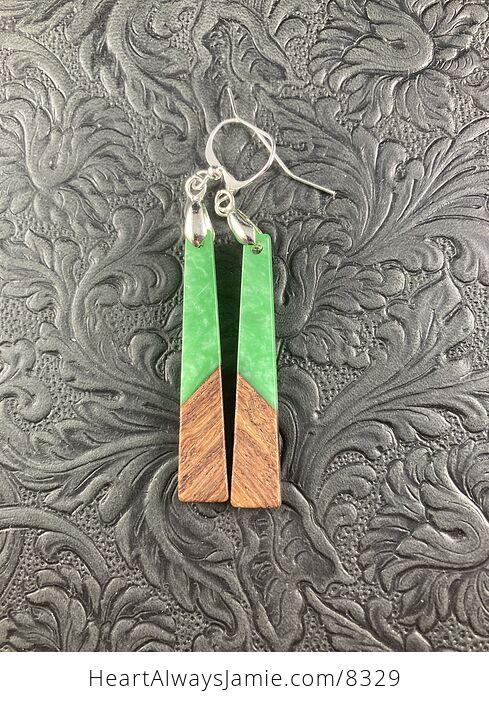 Wood and Green Resin Earrings - #3UtKIBlp54E-1