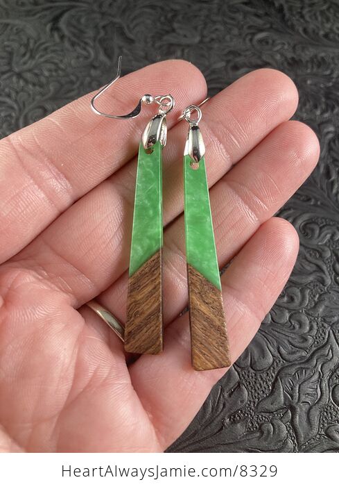 Wood and Green Resin Earrings - #3UtKIBlp54E-2