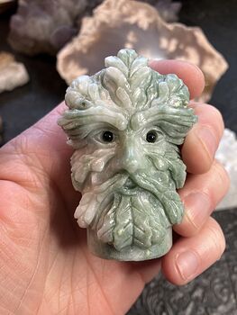 Xiu Yan Jade Crystal Carving of a Tree God the Green Man or Foliate Head with Two Faces #ehtnJYtjICE