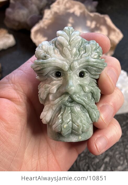 Xiu Yan Jade Crystal Carving of a Tree God the Green Man or Foliate Head with Two Faces - #ehtnJYtjICE-1