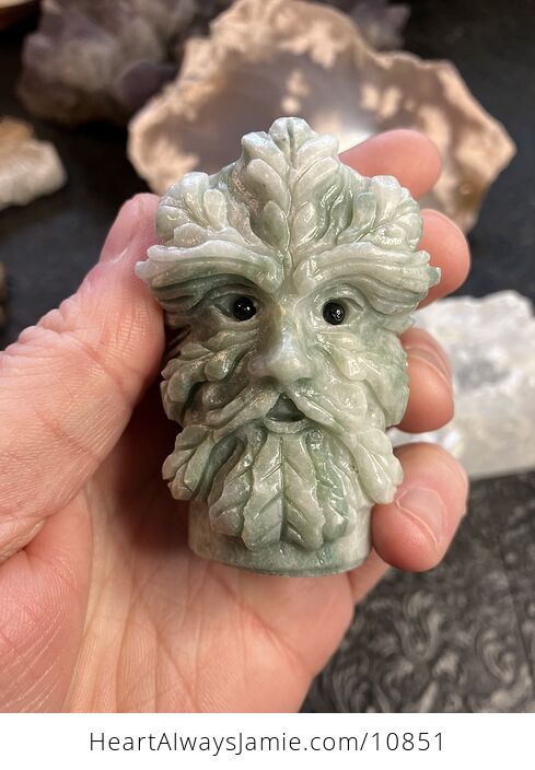 Xiu Yan Jade Crystal Carving of a Tree God the Green Man or Foliate Head with Two Faces - #ehtnJYtjICE-3