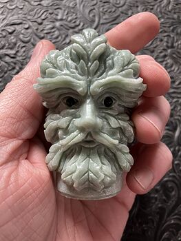 Xiu Yan Jade Crystal Carving of the Green Man or Foliate Head Tree God with Two Faces #2Ahjd667SKs